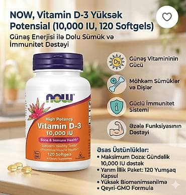 vitamin dermanlar: NOW Vitamin D-3 High Potency – 10,000 IU, 120 softgel kapsul Məhsul — 1
