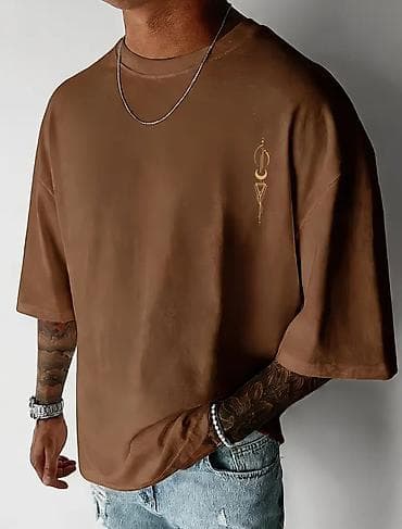 Qəhvəyi rəngli qısaqol kişi köynəyi - Stil: Oversize/relaks kəsim — 2
