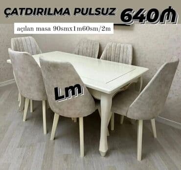 stol desdi: Qonaq otağı üçün, Yeni, Açılmayan, Dördbucaq masa, 6 stul — 5