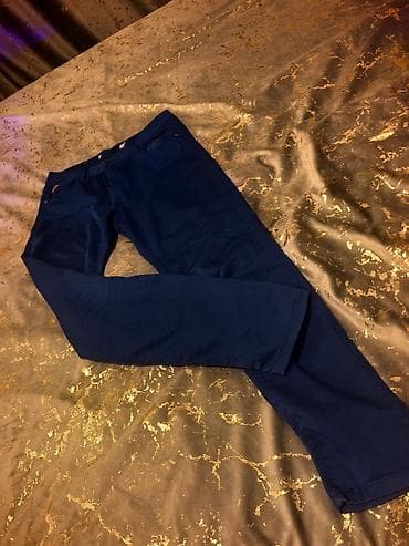 mini qəlyan: Tünd mavi rəngdə klassik şalvar - Model: düz kəsim, daralan balaq - — 2