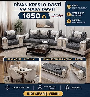 Мебель для дома: Divan, kreslo və masa dəsti - Komplekt: 3 nəfərlik divan, 2 ədəd — 1