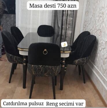 metbex mebileri: Для кухни, Новый, Нераскладной, Прямоугольный стол, 4 стула — 29