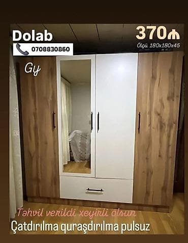 dolab termo: Dolab – üç qapılı, güzgülü model - Ölçü: 180×180×45 sm - Rəng və — 1