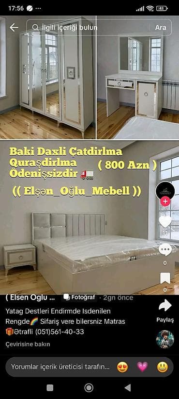 hesenoglu mebel instagram: Yataq otağı mebel dəstləri Tərkibi: - 3 qapılı (ortası güzgülü) şkaf — 3