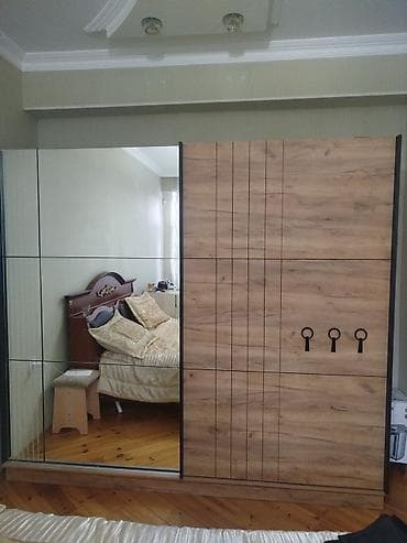 2 qapılı, Güzgülü, Qəhvəyi, Taxta, Kupe, Düz dolab