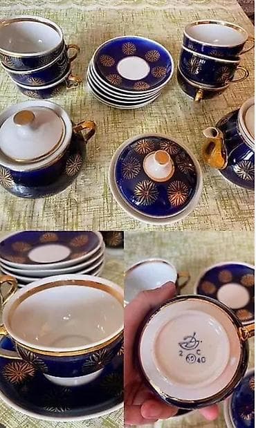 Çay dəsti, rəng - Qızılı, Farfor, 6 nəfərlik