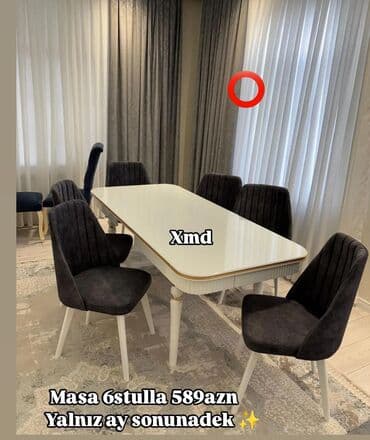 Qonaq otağı üçün, Yeni, Açılmayan, Dördbucaq masa, 6 stul