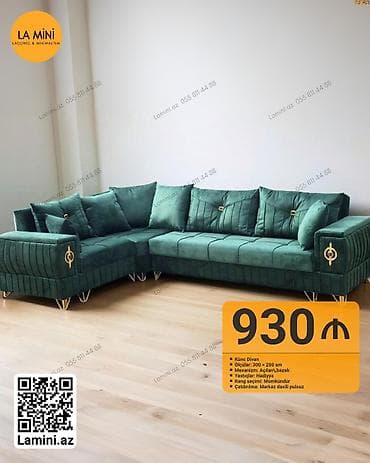 300: Künc divan, Açılan, Bazalı, Vеlur parça, Şəhərdaxili pulsuz çatdırılma — 1