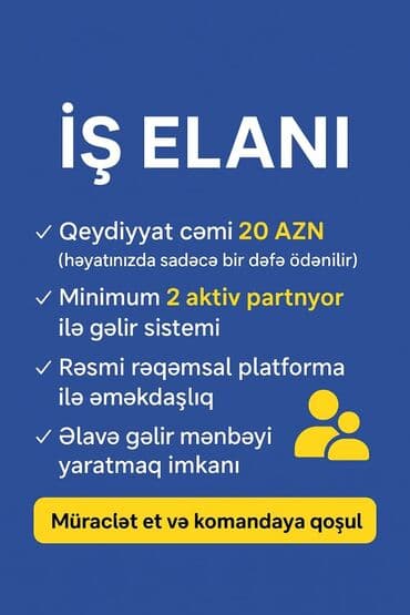 работа в салоне: Bu iş elanı minimum 2 aktiv tərəfdaşla gəlir sistemi təklif edir və — 1