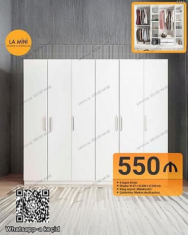 fabrik mebel: 6 qapı, Siyirməli, Ağ, Açılan, Düz dolab — 1