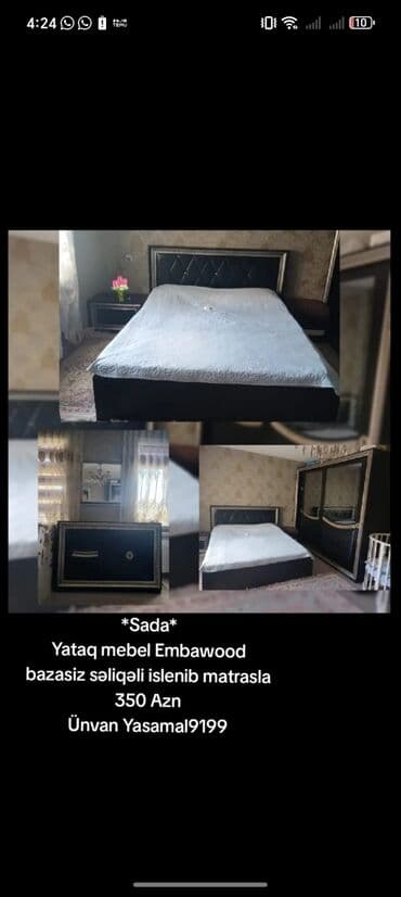 boyun yastığı qiymeti: *Sada* Yataq mebel Embawood bazasiz səliqəli islenib matrasla 350 Azn — 1