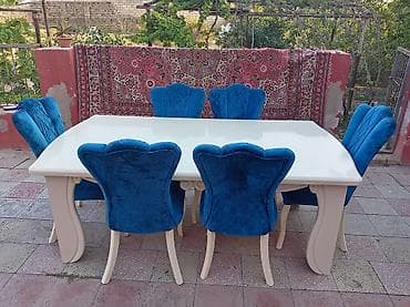 ucuz tül perdeler: Qonaq otağı üçün, Yeni, Açılmayan, Dördbucaq masa, 6 stul — 3
