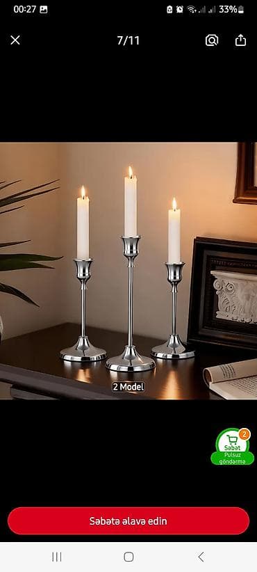 qandal sekilleri: Məhsul: 3-lü şamdan dəsti Bir dest 12 manat - Material: metal (parlaq — 2