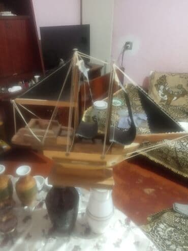 süni güllər: Dekorativ kolleksiya dəsti - Taxta yelkənli gəmi maketi: Əl işi — 1