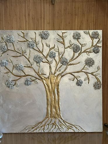 Декор и интерьер: El işi Thein _art – Qızılı “Həyat Ağacı” - Material: Tuval üzərində — 1
