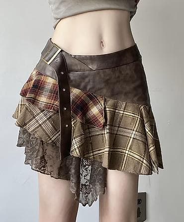 cins etek: Asimmetrik dizayna malik mini ətək - Stil: bohem/qarışıq grunge — 1