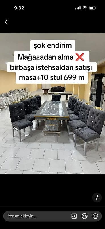 kohnə stul: Mətbəx/qonaq otağı üçün şık yemək dəsti - Komplekt: masa + 10 ədəd — 1
