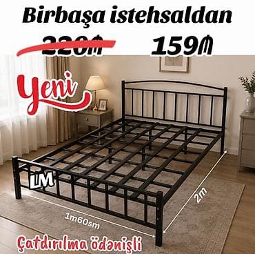2 divan: Metal çarpayı karkası - Ölçü: 160 sm x 200 sm (1.6 m x 2 m) - — 1