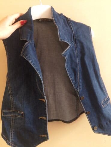 женские джинсовые жилетки: Cins jilet (42 Razmer) - Material: qalın denim (cins) - Rəng: tünd — 1