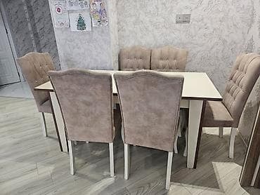 Qonaq otağı üçün, İşlənmiş, Açılmayan, Dördbucaq masa, 6 stul