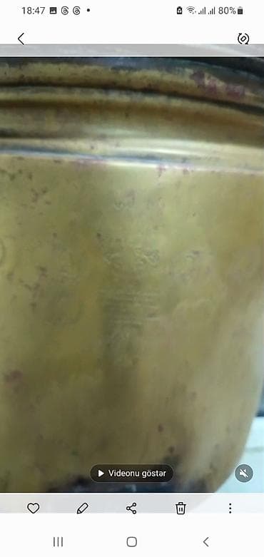 Antik pirinç samovar - Material: bürünc/pirinç gövdə, döymə və damğa