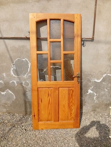 Taxta şüşəli qapı dəsti - Material: təbii ağac (şam teksturası)