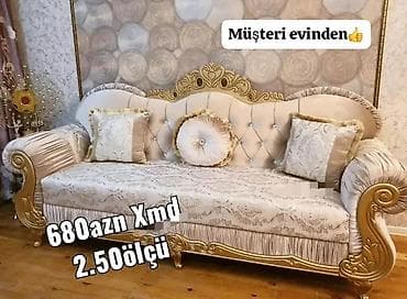 Divanlar: Klassik üslubda 3 nəfərlik divan - Ölçü: 2.50 m - Rəng: krem-bej — 1
