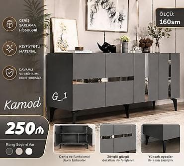 Kamod – 160 sm - Minimalist dizaynlı, tünd boz rəng palitrası ilə — 1
