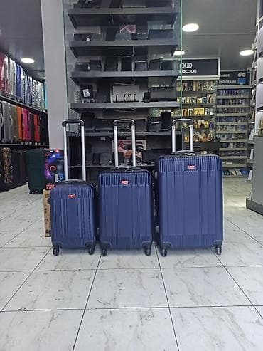 Mavi rəngli sərt korpuslu çamadan dəsti - 3 ölçü: kiçik, orta və