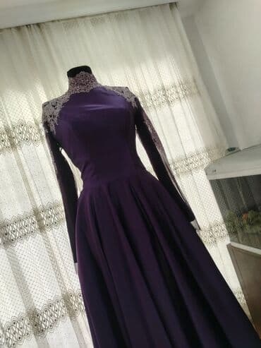 Нижнее белье: Bənövşəyi rəngdə zərif ziyafət/libas - Model: uzun ətəkli, tam qollu — 6