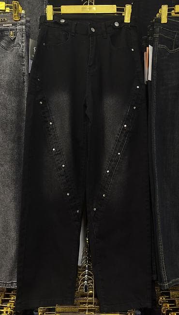 qış qısa botinkalar: Qara rəngli qadın/cins şalvar - Model: yüksək belli, düz-koniq siluet — 1