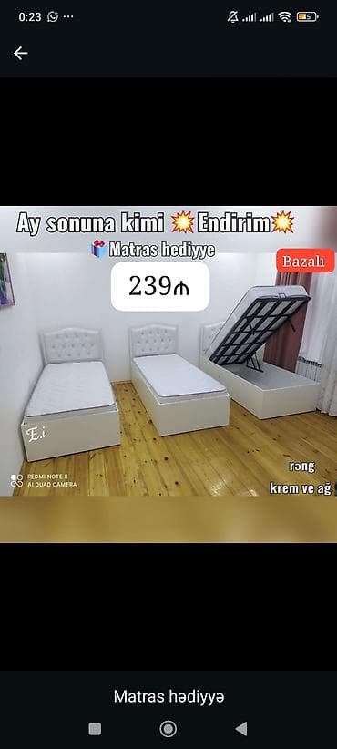 islenmis matras: Bazalı tək nəfərlik çarpayı - Qiymət: 239₼ (şəkildə göstərilib) - Ay — 1