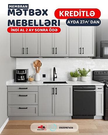 metbex mebelleri kreditle satisi: Sifarişlə mətbəx dəsti, Özü çəkən petlələr, Mat laminat, Kredit var, Pulsuz çatdırılma — 9