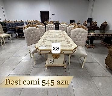 qədimi masa: Klassik üslubda yemək otağı dəsti - Dəst: 1 masa + 6 stul - Rəng — 1