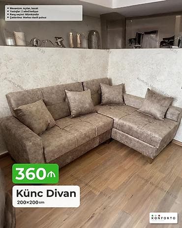 Künc Divan – 200×200 sm - Mexanizm: açılan, bazalı (yataq funksiyası — 1