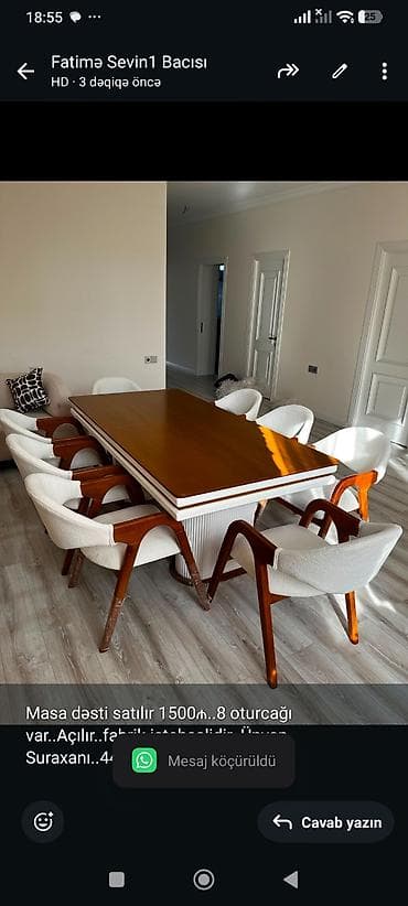 inter tekstil sumqayit: Masa dəsti satılır 1500₼. 8 oturcağı var. Açılır. fabrik — 1