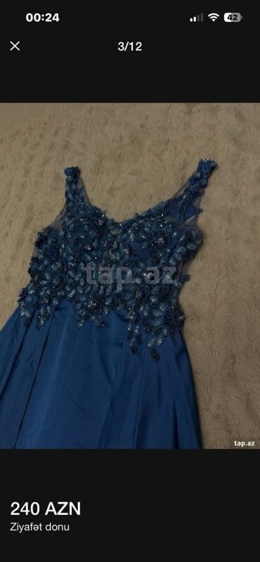 Ziyafət donu – 240 AZN - Rəng: mavi - Model: uzun, A-kesim ətəkli