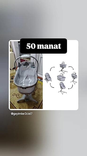 beşik: Uşaq üçün 2 məhsul: 1) Çoxfunksiyalı beşik-oyunçaq kreslo - Rəng: boz — 1