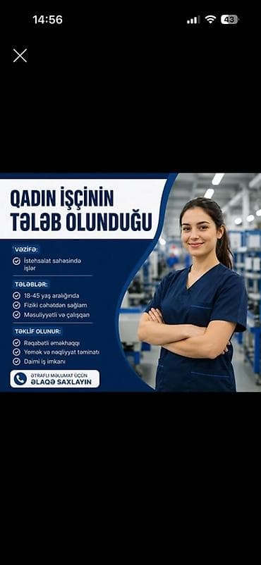 anbar lsi: Vakansiya: Qadın işçi (istehsalat sahəsi) Camasirxanaya isinde — 1