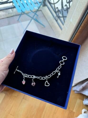 urek: Swarovski rəngli charm qolbaq - Zəncirvari qolbaq, qalın elvanqolu — 1