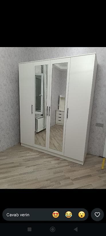 paltar dolab: Ağ rəng tonlarında zərif dizayna malik 5 qapılı geyim şkafı. - Ön — 8