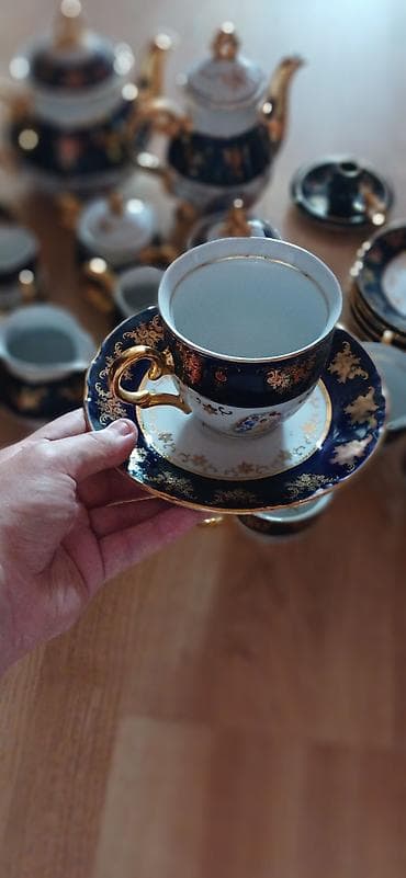 çay dəsti: Çay dəsti, rəng - Göy, Farfor, 6 nəfərlik, Çexiya — 5