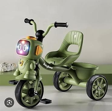 velo per page 40: Robot dizaynlı uşaq üçtəkərli velosipedi - Rəng: zeytun-yaşıl - Ön — 2