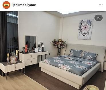 Yataq taxt bazali doshekli - Yataq: Yumşaq başlıqla, krem rəngli