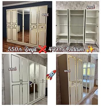 4 qapılı, Güzgülü, Bej, Digər material, Açılan, Düz dolab