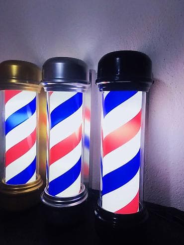Bərbərxana üçün klassik “barber pole” işıqlı lövhə. xrom material — 2
