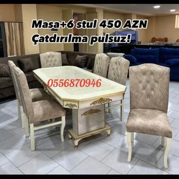 uşaq stol stul: Qonaq otağı üçün, Yeni, Açılmayan, Dördbucaq masa, 6 stul — 1