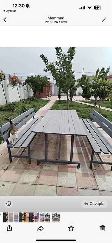 islenmis bag mebelleri: Həyətyanı sahələr, bağ və istirahət guşələri üçün taxta skamya-masa — 1