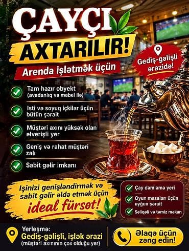 Salam. Gəncədə arendaya çayçı axtarılır. içində əşyaları olsa daha