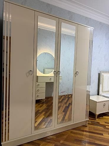 pulsuz dolab: Yeni, 4 qapılı, Güzgülü, Bej, Digər material, Açılan, Düz dolab — 4